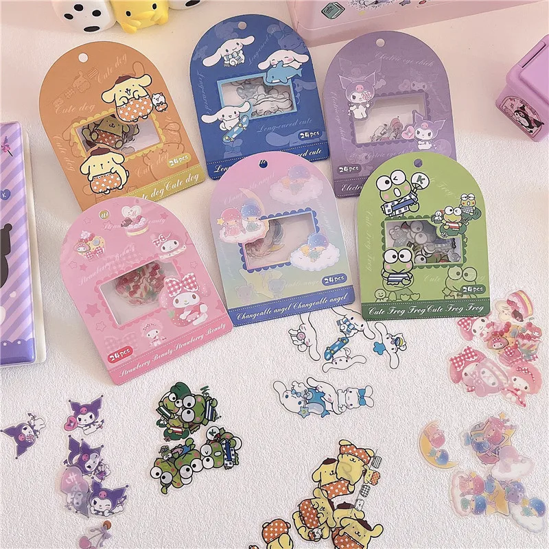 

24 шт./упак. новый мультфильм кавайная My Melody Cinnamorol Kuromi Водонепроницаемая наклейка Diy Ручная Декорация