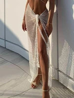 summer beach holiday tie the knot sexy fishnet maxi skirt for women 2022 y2k fashion hollow out see through skirt bottom clothes