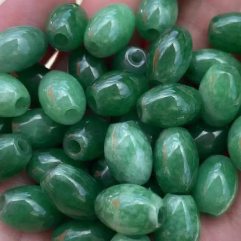 

12*14mm Green Jades Rice Beads For Jewelry Making Diy Bracelet Charms Necklace Emerald Myanmar Jadeite Bead Diy Accessories