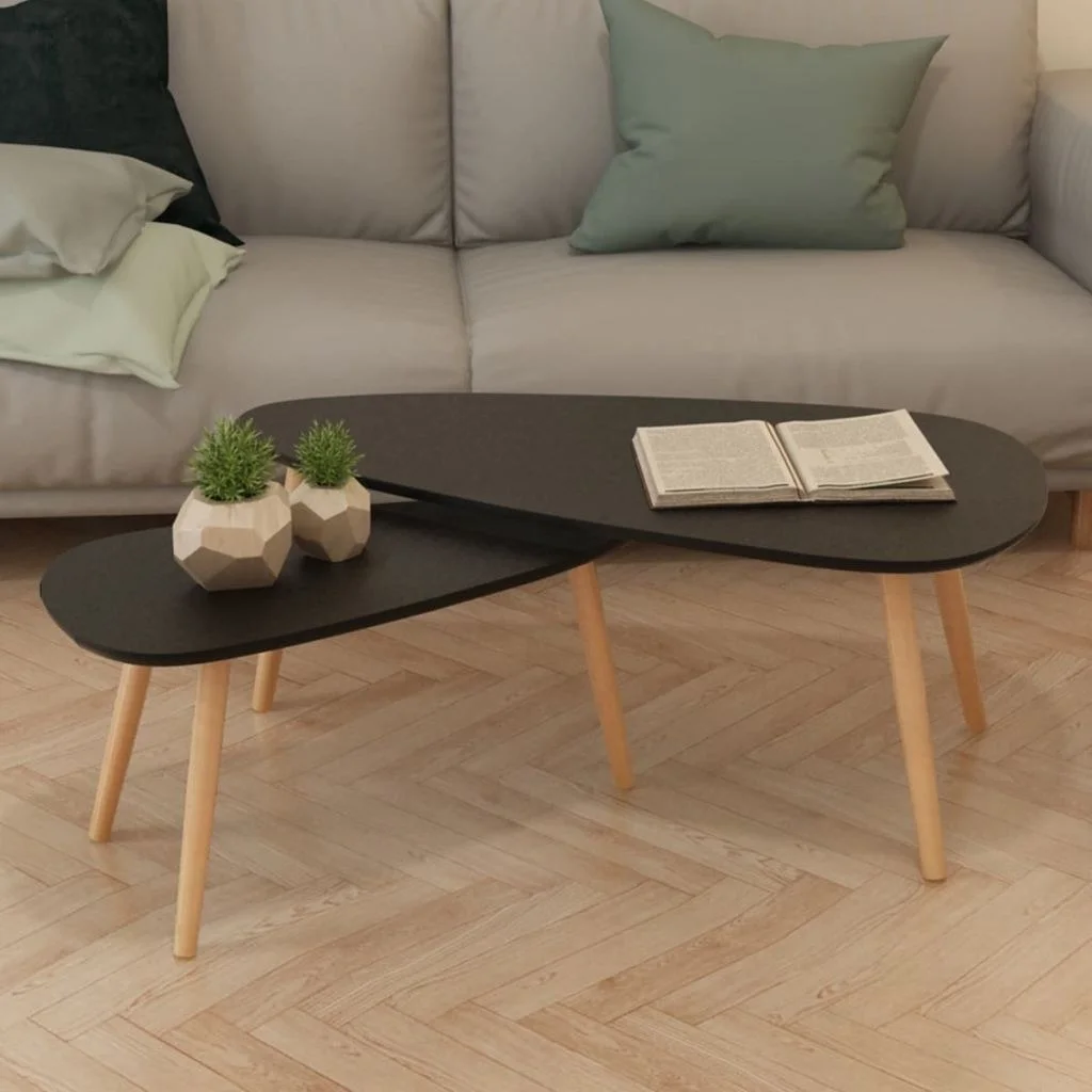 

Coffee Table Set 2 Pieces Solid Pinewood Black