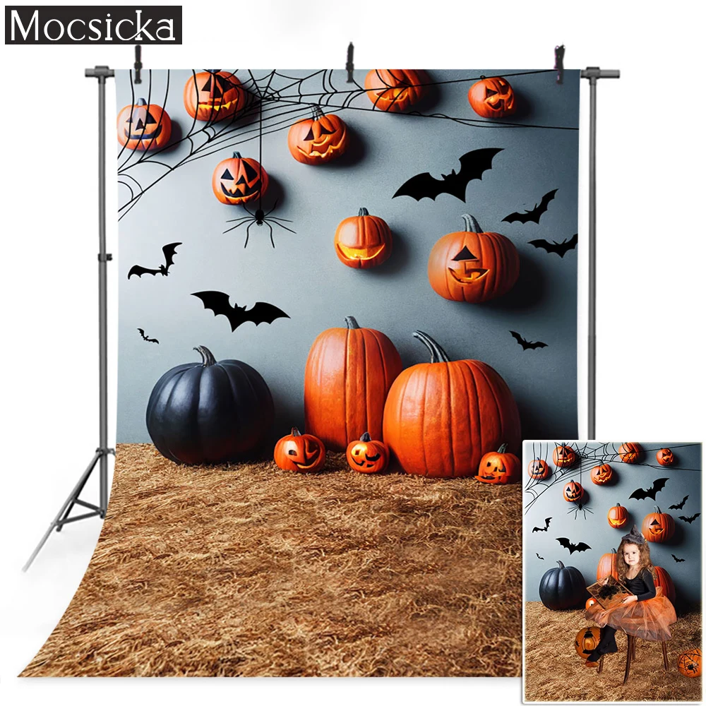 

Осенний фон для фотосъемки на Хэллоуин с изображением тыквы, летучей мыши, девушки, реквизит для студийной фотосъемки, фотозона