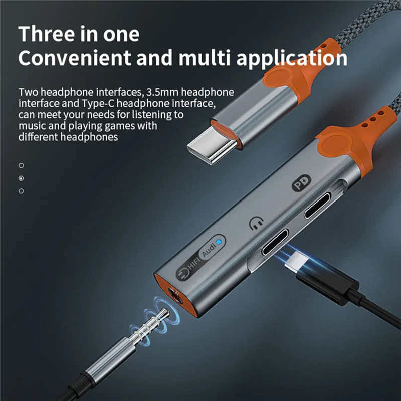Адаптер для наушников PD60W 3 в 1 разветвитель быстрой зарядки Тип C на 5 мм DAC аудио