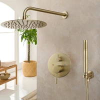 polish gold 10 inch round rainfall shower head bathroom faucet set wall mounted shower system set mixer water tap