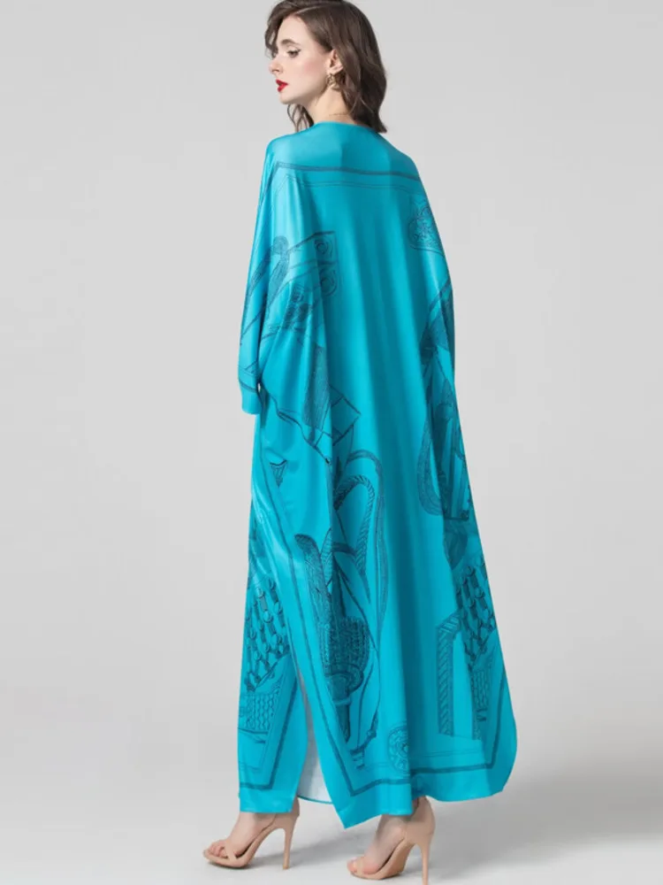 Женское платье с длинным рукавом летучая мышь V-образным вырезом и высокой талией