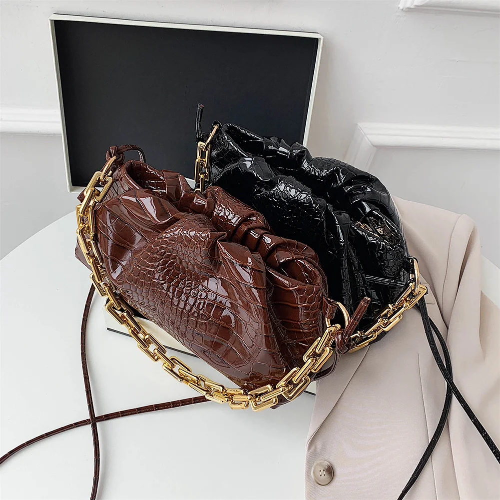 

Women Chain Cloud Shoulder Bag Alligator PU Female Pure Crossbody Clutch Handbag Crossbody Bags Women Handbags