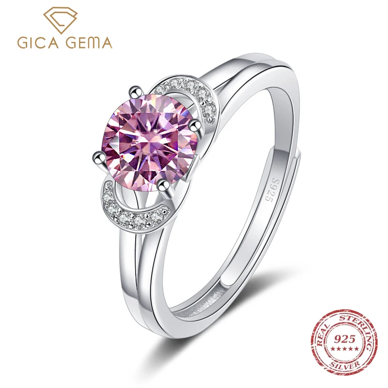 

Gica Gema Real 1.0Ct Multicolor Moissanite Wedding Ring For Women Sterling Silver Round Brilliant Diamond Engagement Rings Gift