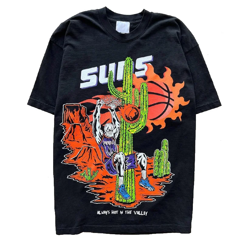 

Американская Винтажная футболка для баскетбольной команды, черная летняя классная футболка унисекс с коротким рукавом, свободная хлопкова...