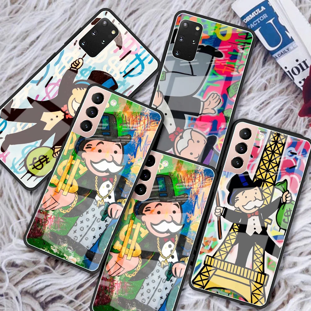 Мультяшный доллар монопольный стеклянный чехол для Samsung Galaxy S22 S20 FE S21 5G S10 S9 Plus Note 10