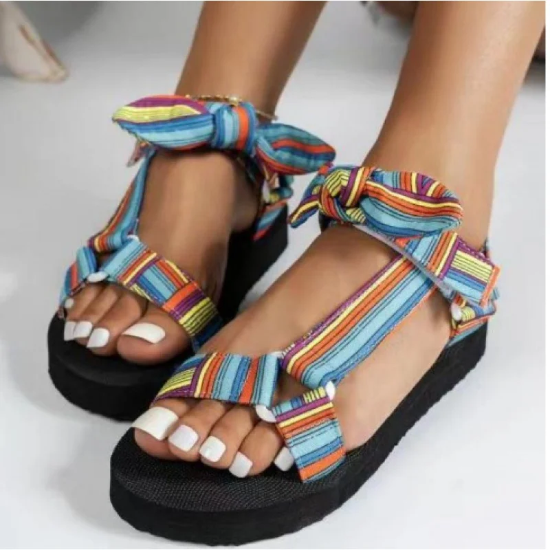 Butterfly-Knot Flat Sandals: Women's Summer Slippers with Thick Platform and Flip Flops, Sizes 35-43