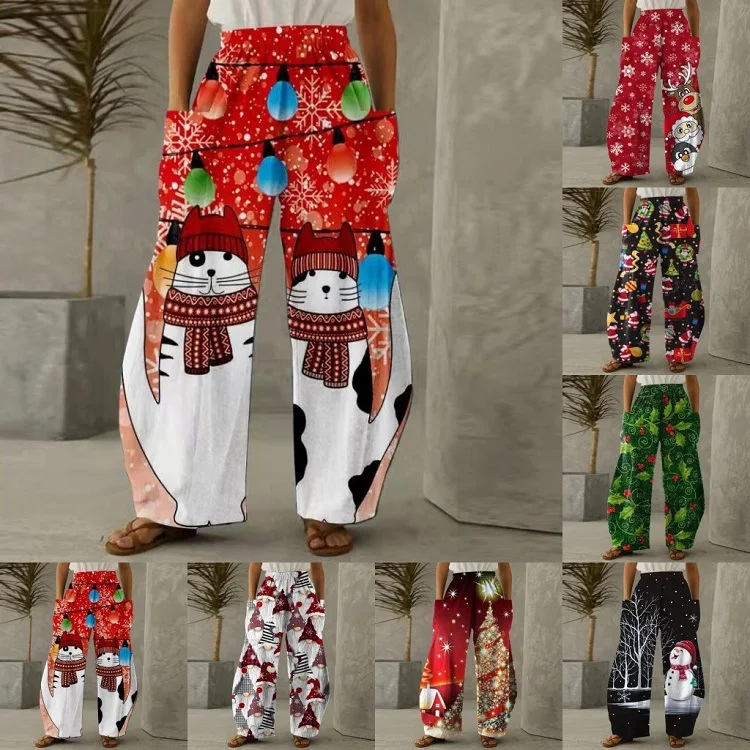 Autumn / Winter 2022 Independent Station Christmas Print Element Pocket Loose Wide Leg Pants