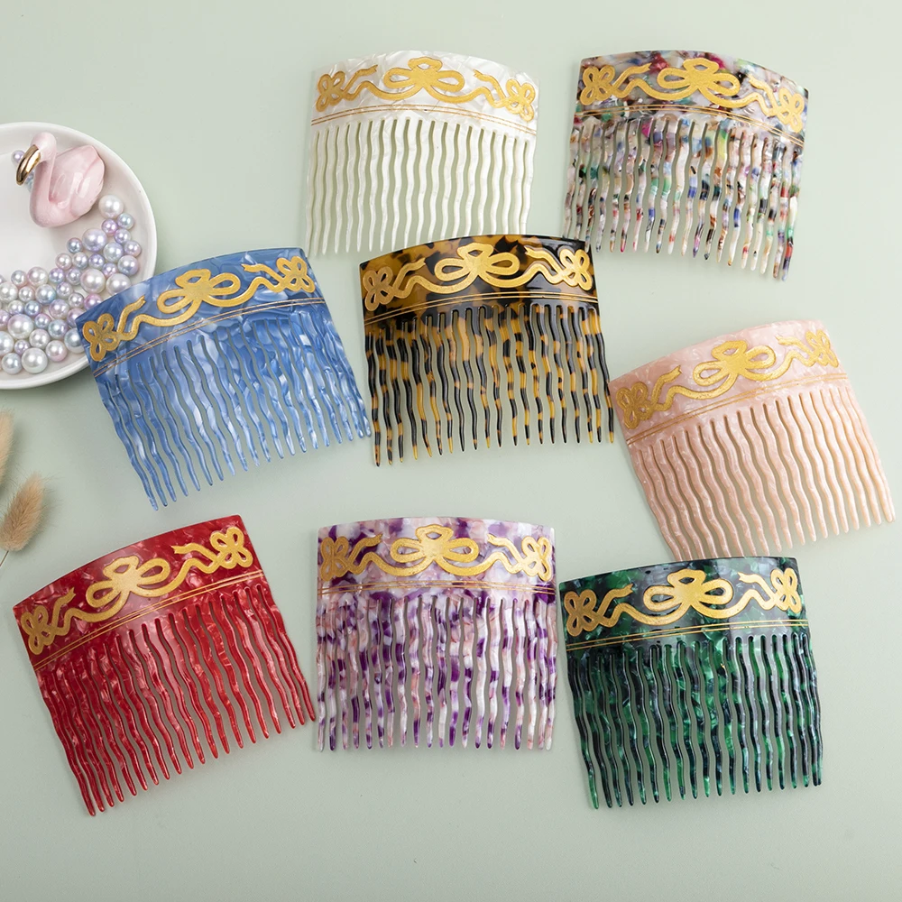 

Vintage Hair Combs Colorful Acetate Hair Accessories Tortoise shell Women Hair clips Flamenco Headdresses Comb Bronzing jewelry