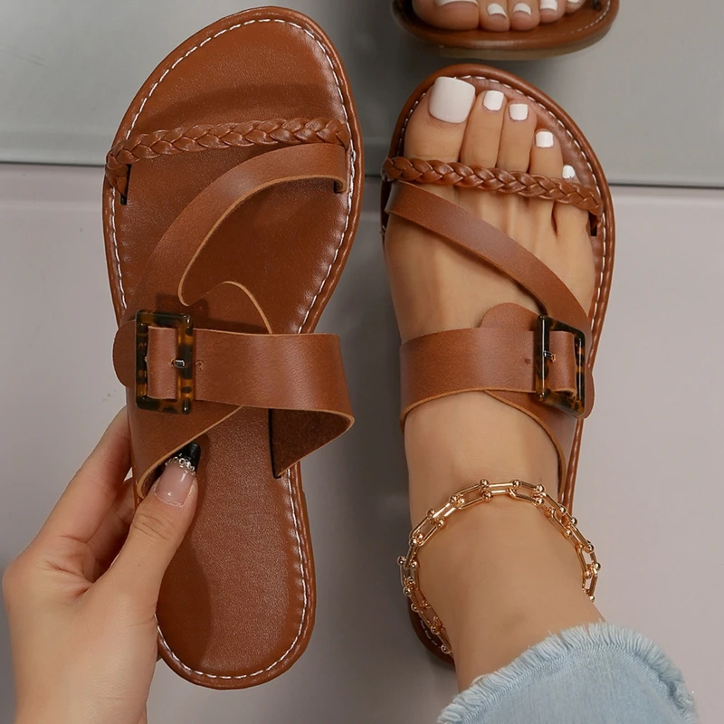 Fashion Slippers 2023 Summer New Women Shoes Flat Sole Snake Pattern Wave Buckle Women Sandals Size 36-43 Light Beach Sandals