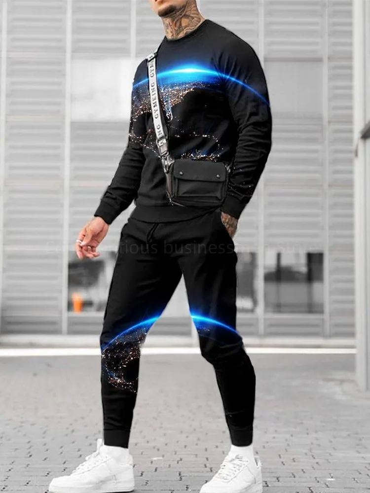 

Autumn Long Sleeve Suit Men Tracksuit 2 Pieces Set T-Shirt+Long Pants Set Set Round Neck Hoodies Sweatpants Outfits Men Clothing