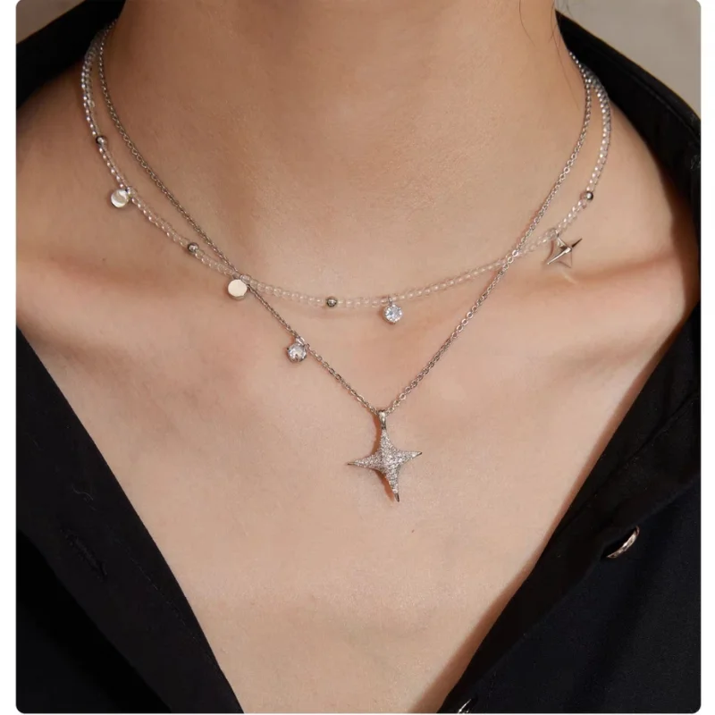 

Timeless Wonder Fancy Zirconia Geo Star Layered Necklace for Women Designer Jewelry Goth Runway Trendy Sweet Kpop Top Rare 4427