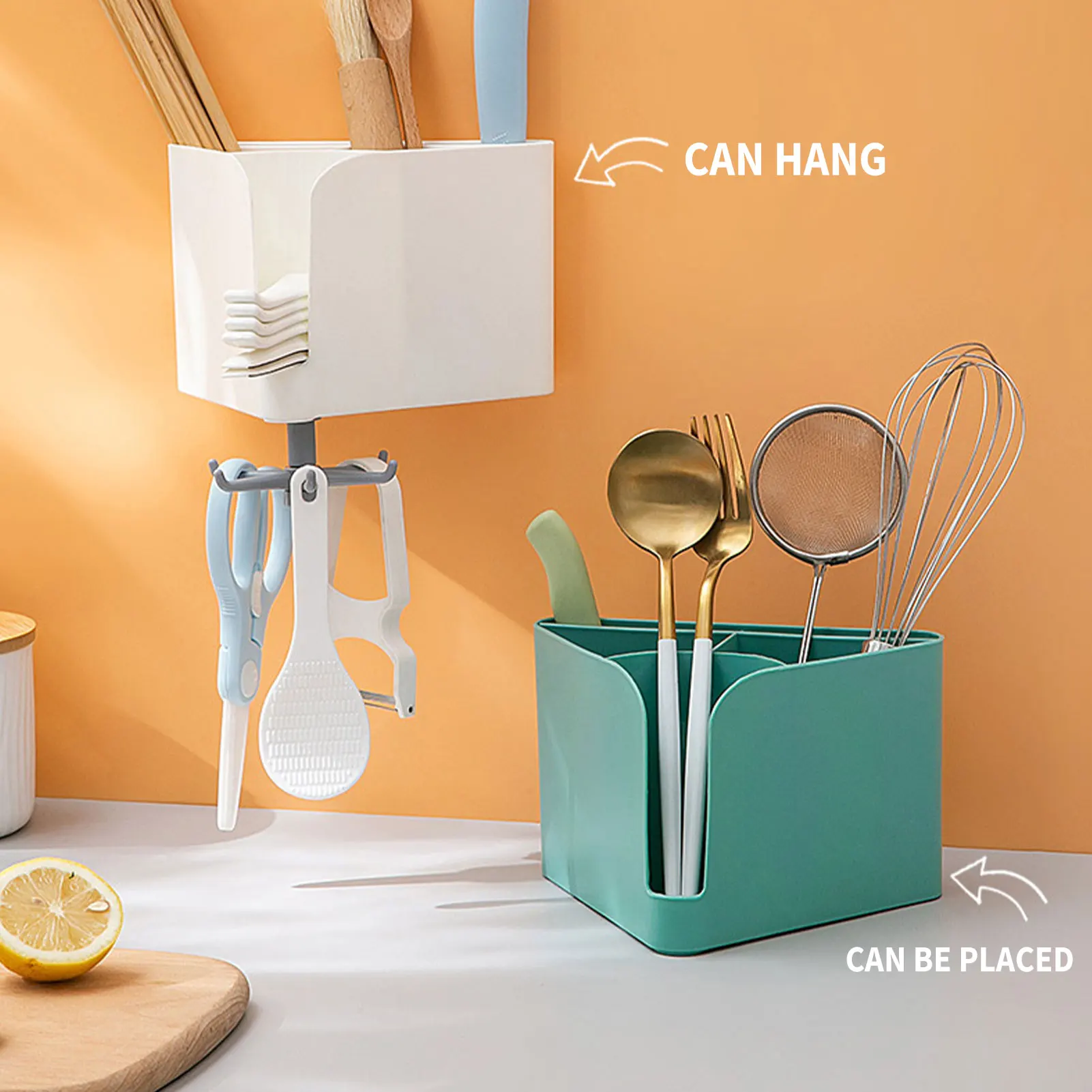 

Кухонная полка для хранения, многофункциональный держатель для посуды с отсеком, коробка для хранения палочек для еды, ложек, ножей