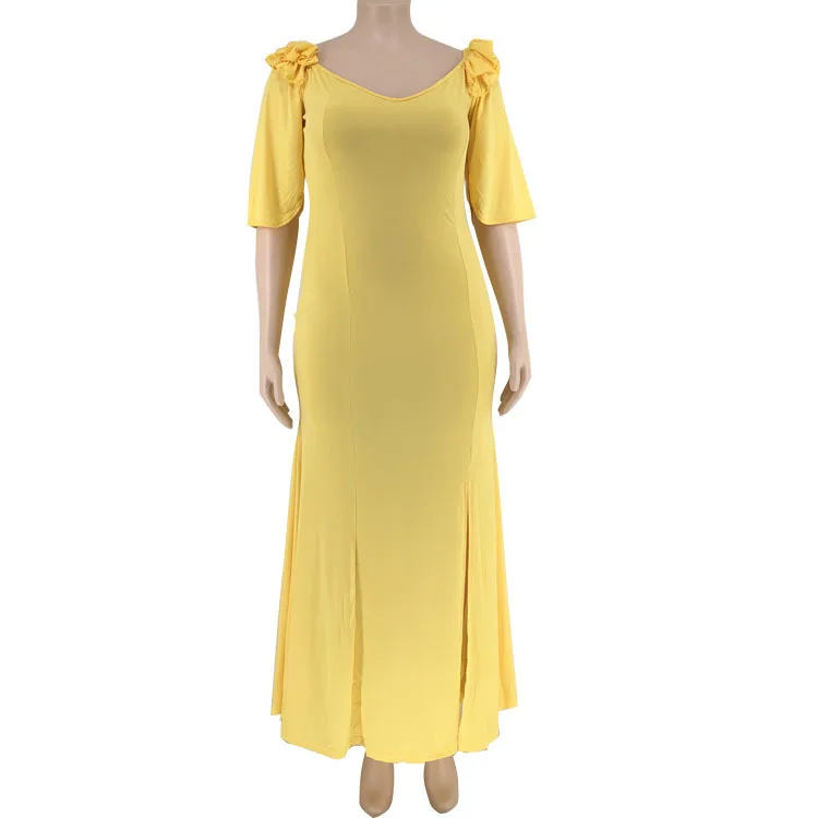 Plus Size Dresses Women's Autumn 2023 New Solid Color Half Sleeve Long Skirt Open Leg Large Dress Fashion Casual Female Clothing