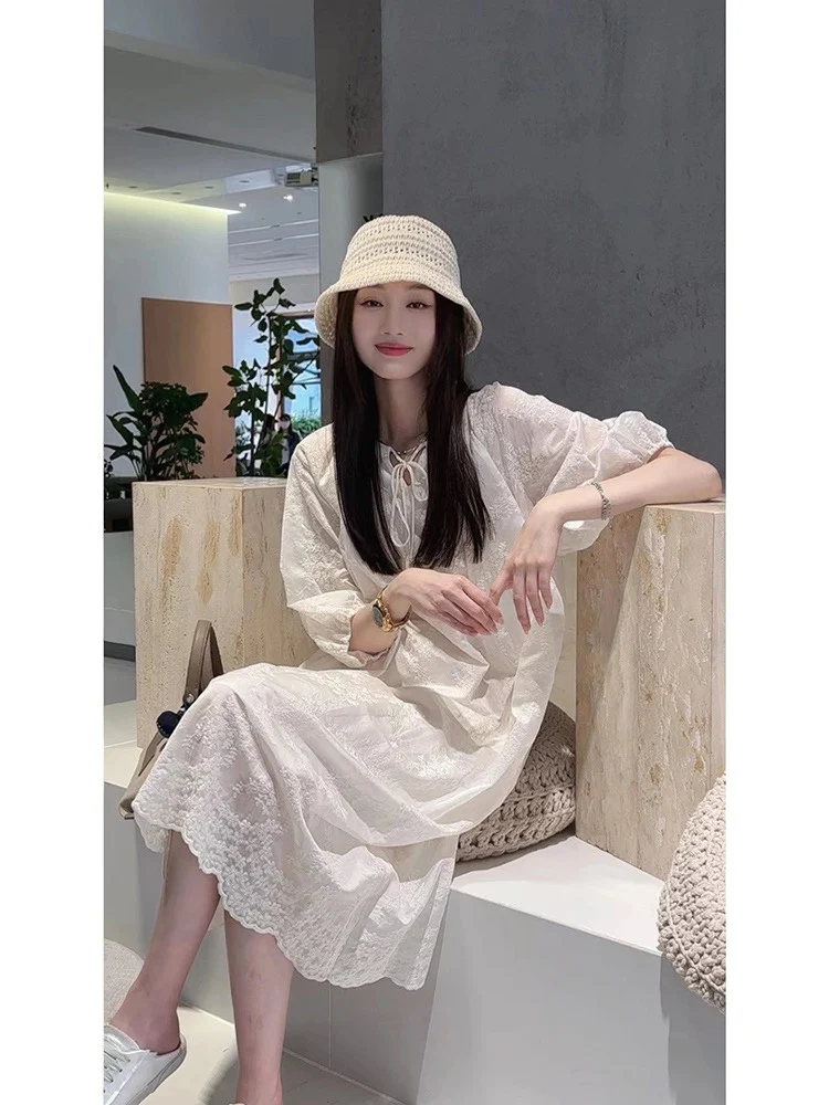 2023 Spring/Summer Fashion New Women's Clothing Embroidered Puff Sleeve Loose Dress 0704