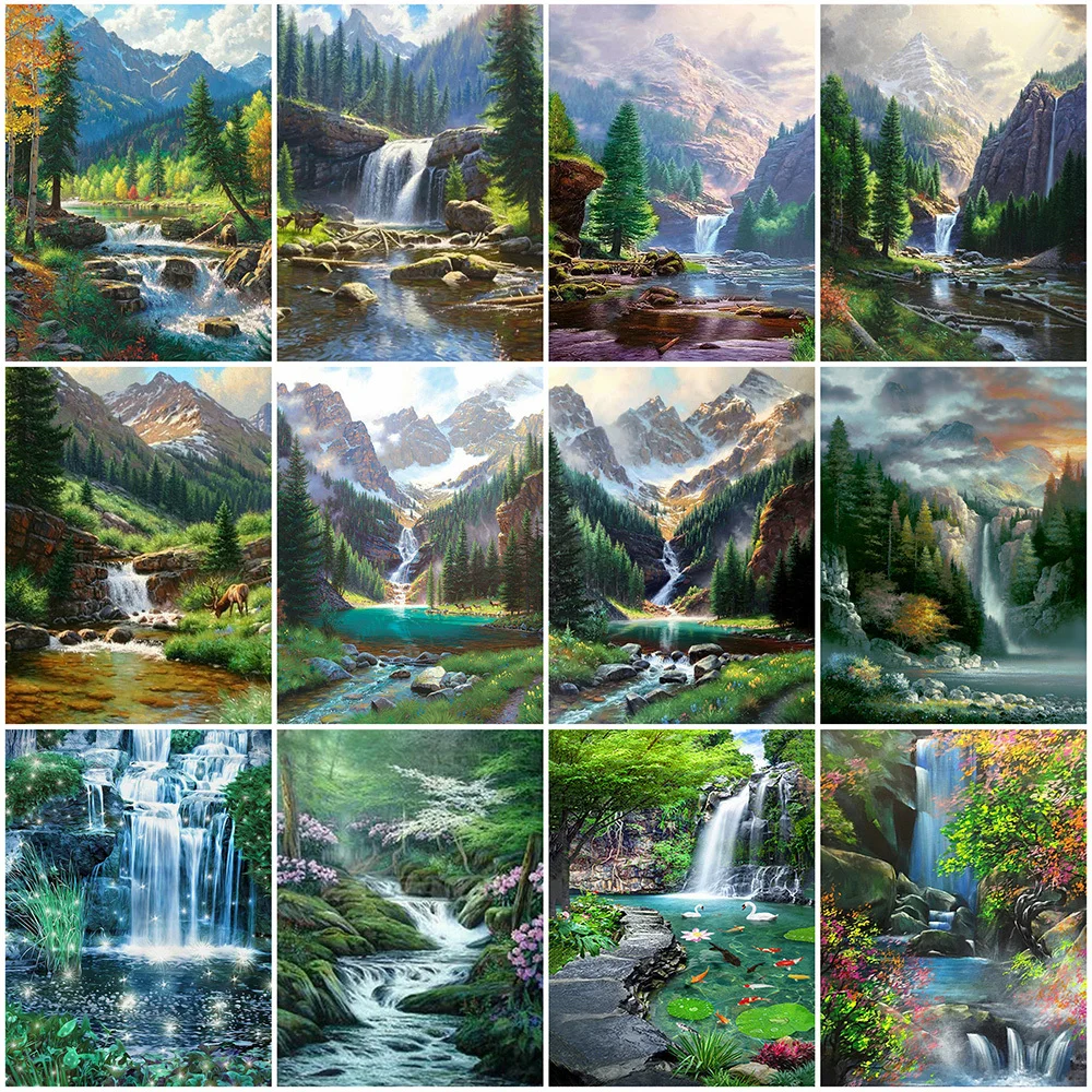

New Arrival Diamond Painting Waterfall DIY Cross Stitch Diamond Embroidery Tree Landscape Rhinestone Mosaic Art Handmade Gift