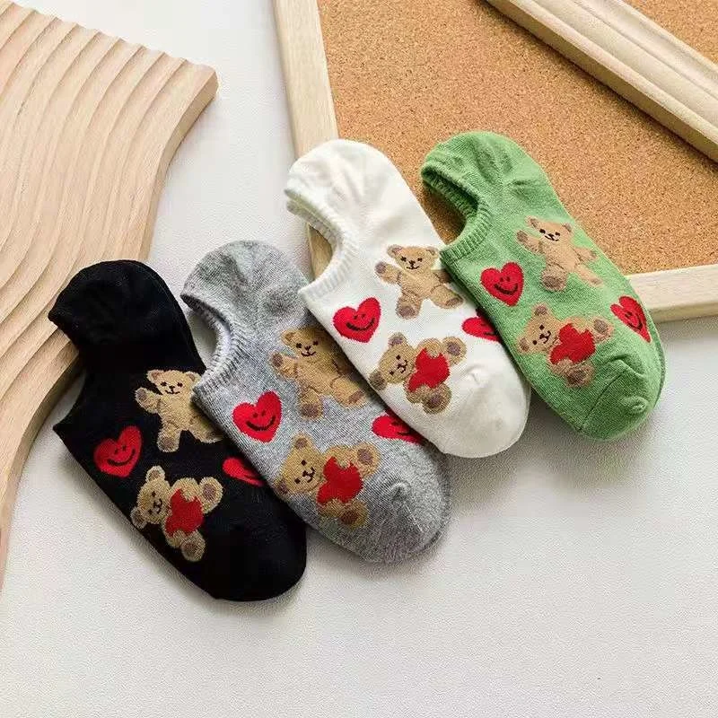 

Sweetheart Ladies Socks Cartoon Silicone Non-slip Breathable Invisible Pure Cotton Ankle Boots Socks Women Soft Slippers Sock