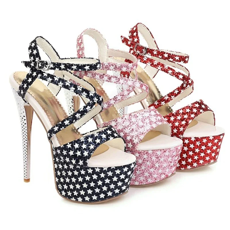 Женские босоножки на шпильках 16 см с передней платформой 5