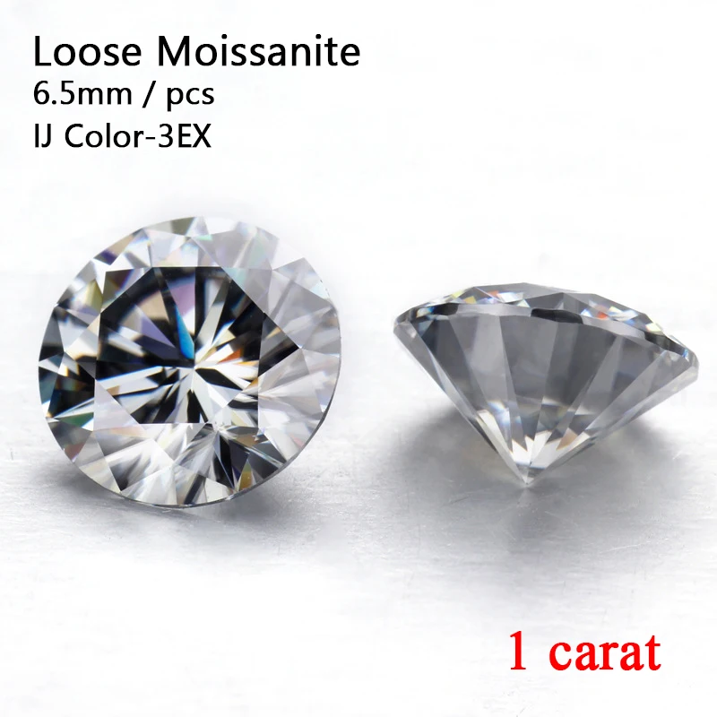 

HOYON 1pcs loose Moissanite 6.5mm IJ color 3EX 1carat bare stone diamond with small round matching stone gravel jewelry acces