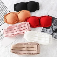 womens strapless padded tube bra top seamless elastic removable pad bandeau fit