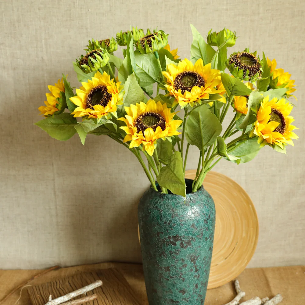 

Crafts 3 Sunflowers, Artificial Flowers, Green Plants, INS Decorative Simulation Flower YC1037