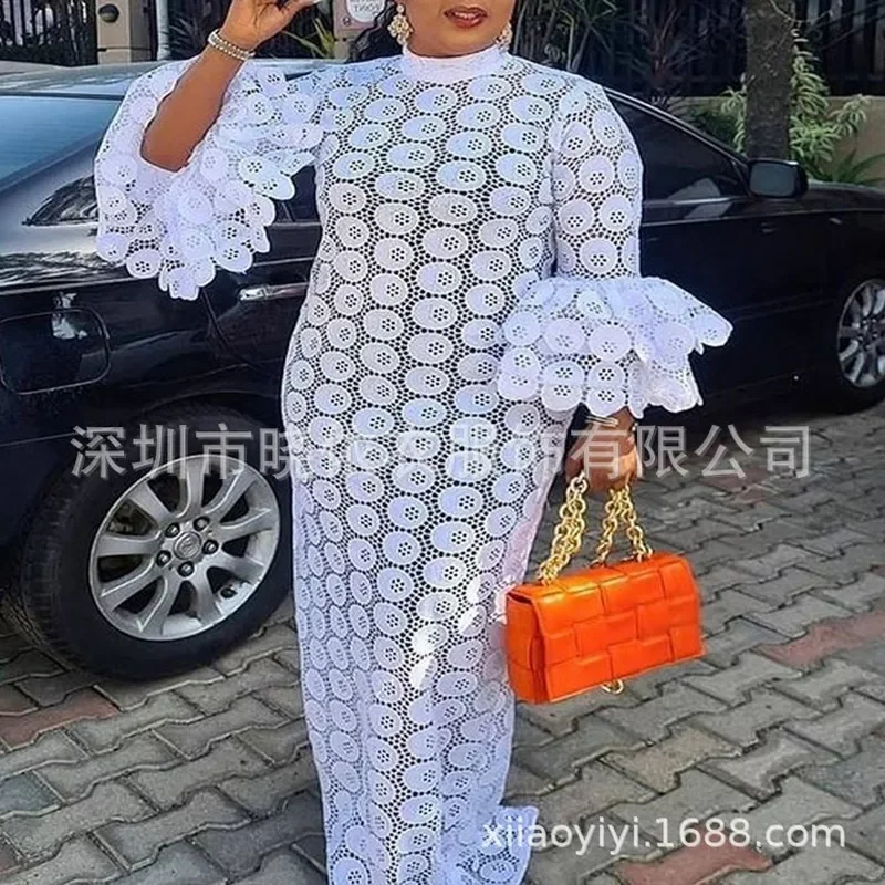 

Новая длинная юбка кружевная белая ароматная длинная юбка с высокой талией с прострочкой асимметричное платье африканская женская одежда