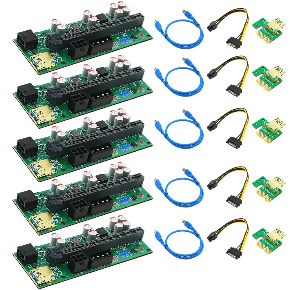 

5 Pcs 010-X PCIE 1X to 16X USB3.0 60mm Graphics Card Extension Riser Card with Flash LED for GPU BTC Mining New Version