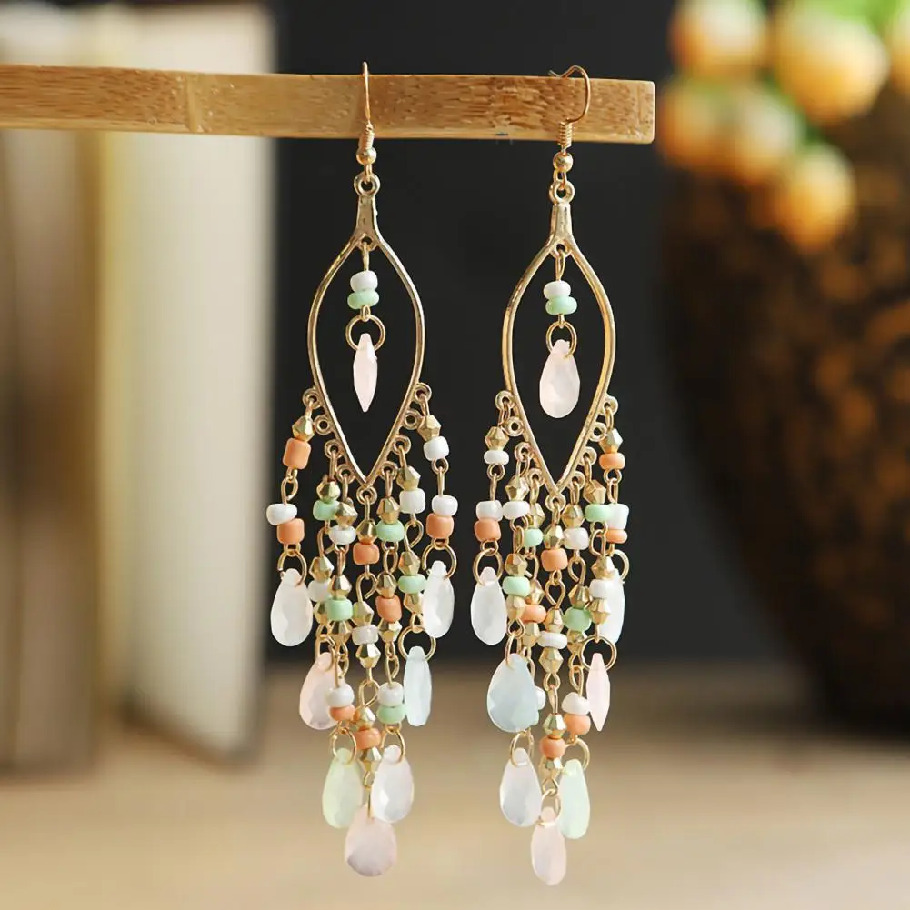

1 Pair Hook Earrings Tassels Bohemian Jewelry Multicolor Long Drop Earrings for Banquet