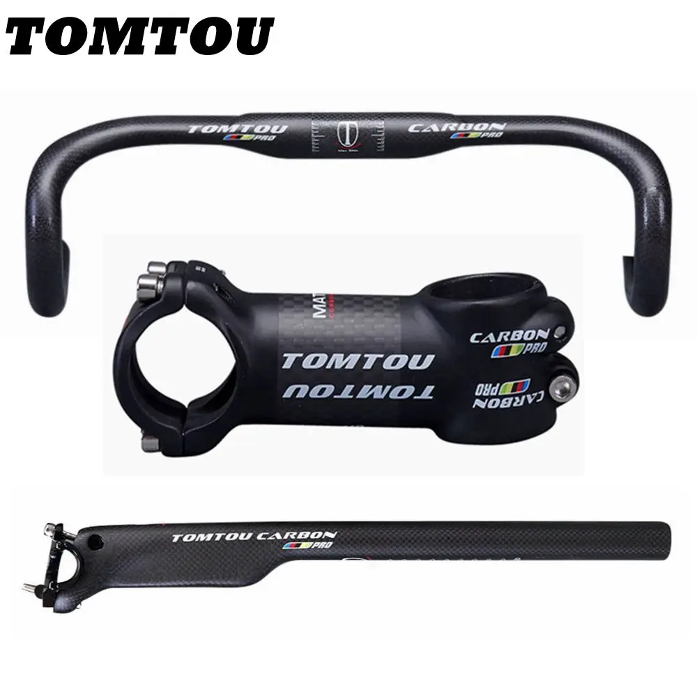 

TOMTOU PRO Bicycle Road Bike Handlebar Sets Carbon Road Cycling Bent Bar + Seat Post + Stem