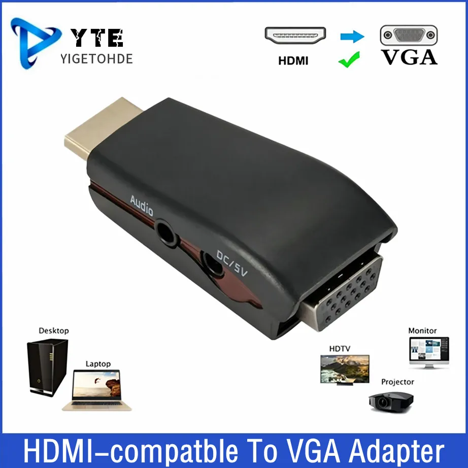 

HDMI-compatble To VGA Converter 3.5Mm Audio Cable Male to Female Adapter HD Video Output For PC Laptop TV Monitor Projector