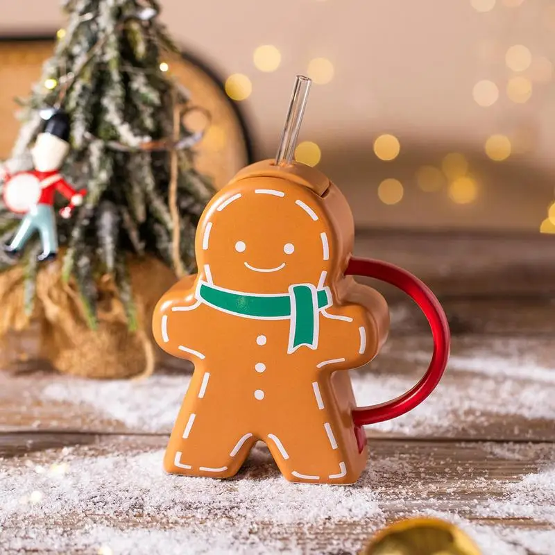 

Gingerbread Man Mug Cute Novelty Gingerbread Coffee Mugs With Lid Straw Ceramic Gingerbread Man Christmas Cups Sturdy And Funny