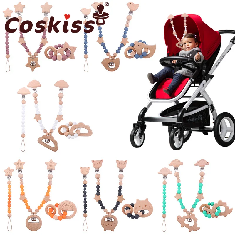 

Coskiss New Baby Beech Animal Pacifier Clip To Soothe The Baby To Bite The Pacifier Chain Hanging Teeth Glue Three-Piece Set