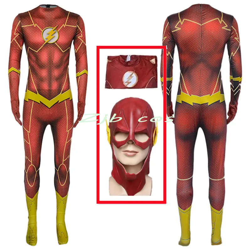 

Special Offer Barry Allen Cosplay Anime Costume Bodysuit Adult Men Flash Cosplay Zentaisuit Red Jumpsuit with Headgear Mask