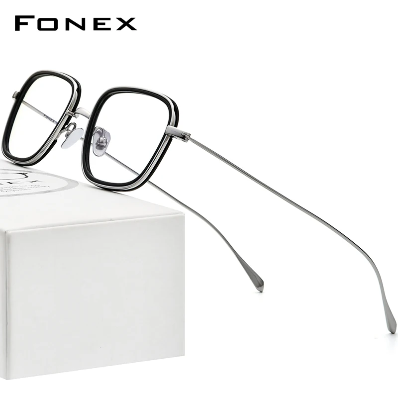 FONEX Acetate Titanium Glasses Men Retro Square Prescription Eyeglasses Women 2022 New Optical Frame Spectacles Eyewear F85736