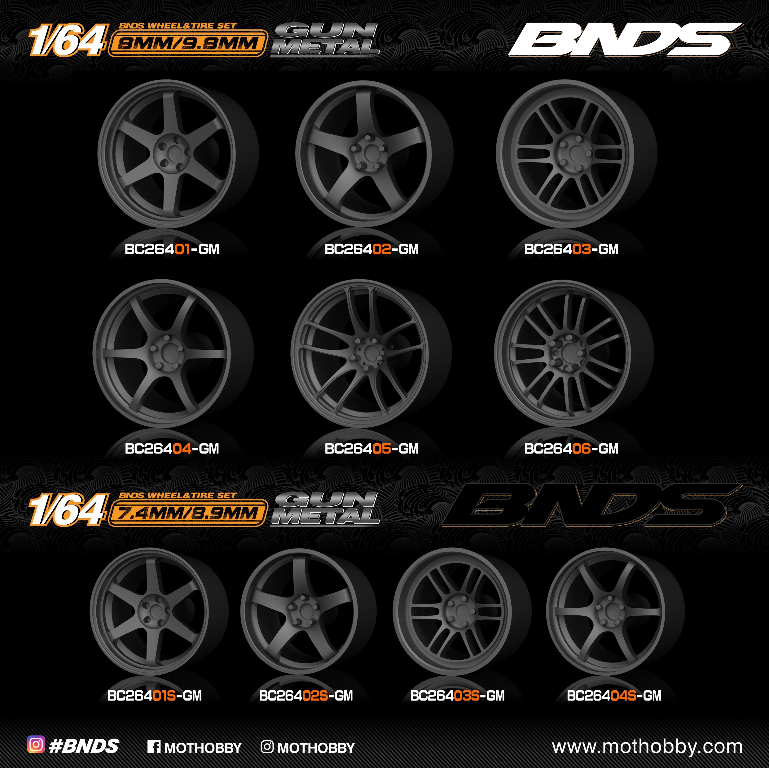 

BNDS 1:64 Plastic Wheels Gun Grey Model Cars TOMY GREENLIGHT Modifications