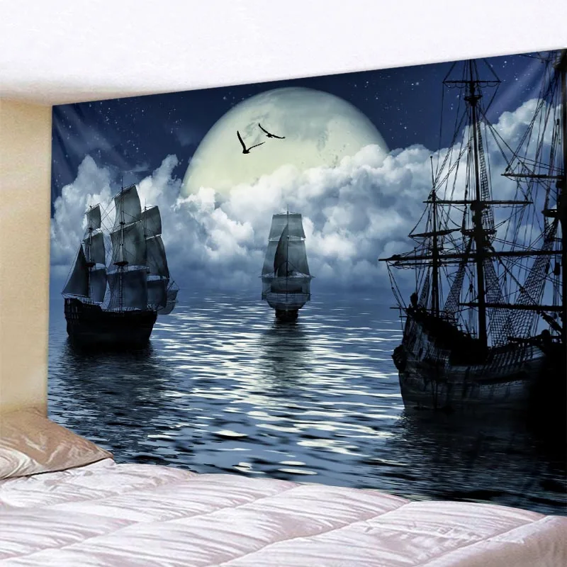

Морской гобелен, пиратский корабль, Настенная подвеска, психоделическая декоративная эстетика, занавеска для гостиной, спальни, общежития