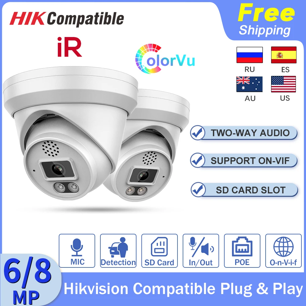 

IP-камера видеонаблюдения HD 6MP 8MP 4K, совместимая с Hikvision POE