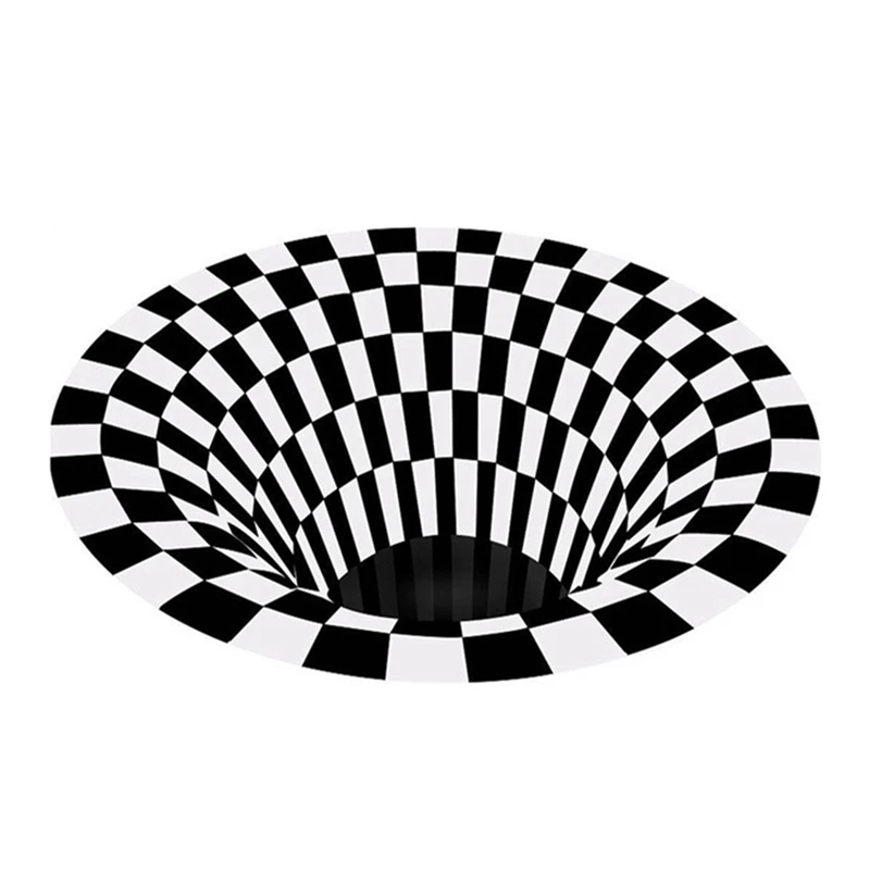 

Vortex Illusion Rug 3D Trap Effect Bottomless Hole Carpet Round Black White Grid Room Bedroom Anti-Slip Floor Mats