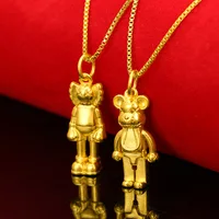 HOYON 24 k yellow gold color ins style cartoon bear sand gold pendant for men DIY necklace jewelry pendant gift for boyfriend