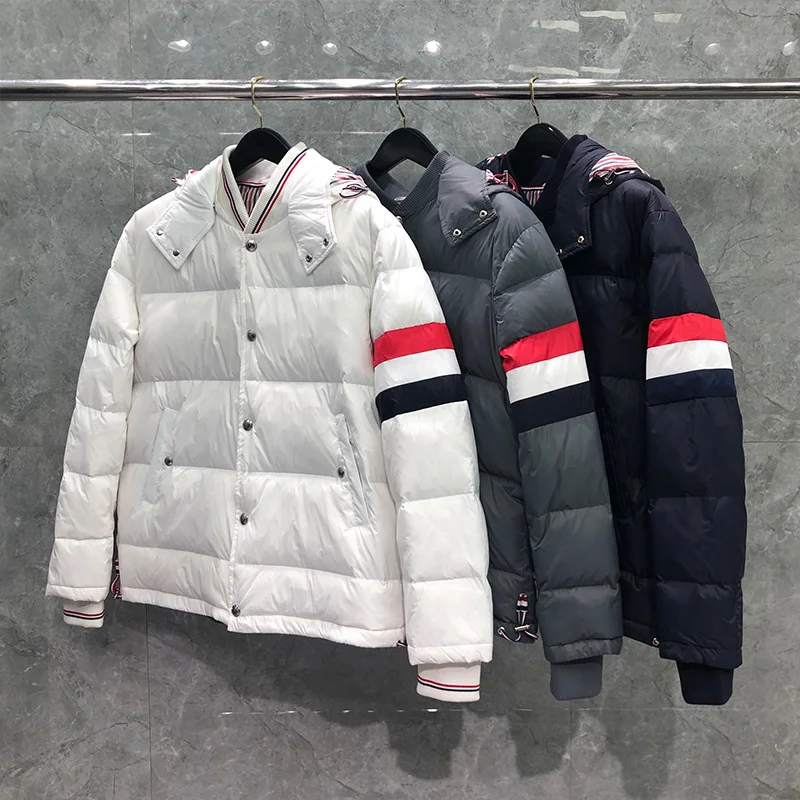 

THOM TB Winter Men's Jacket Down Jacket Fashion Brand Hoodies Coat Down-Filled Matte Nylon RWB Stripe Wholesale TB Jackets