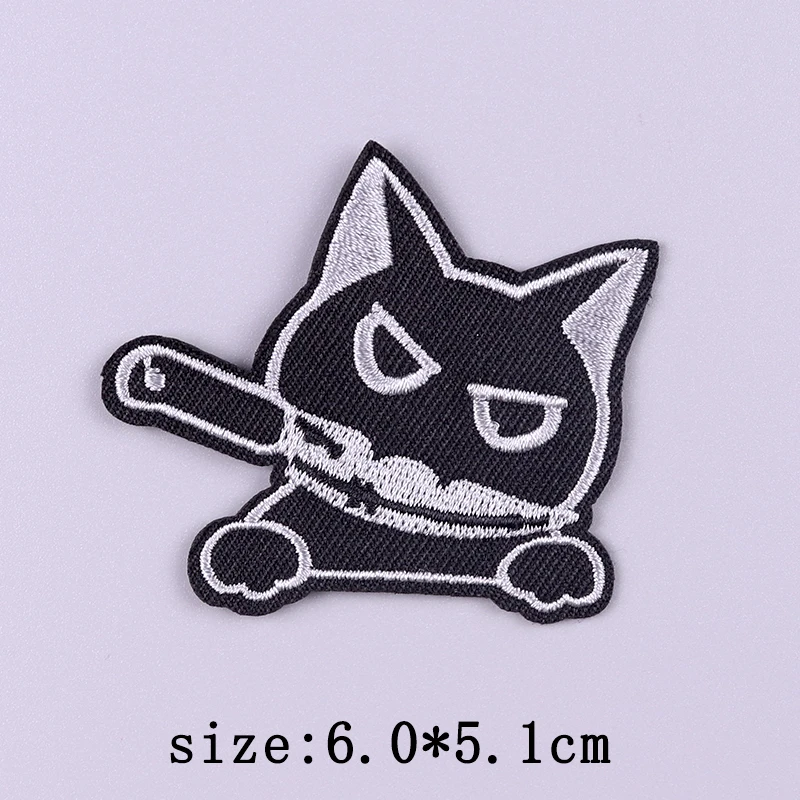 Нашивка с котом и ножом нашивки вышивкой в виде животных для одежды мультяшная