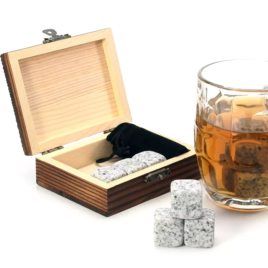 

Stones Set - 9 Granite Whiskey Rocks / Wooden Box / Velvet Bag / Reusable Cooling Ice Cubes