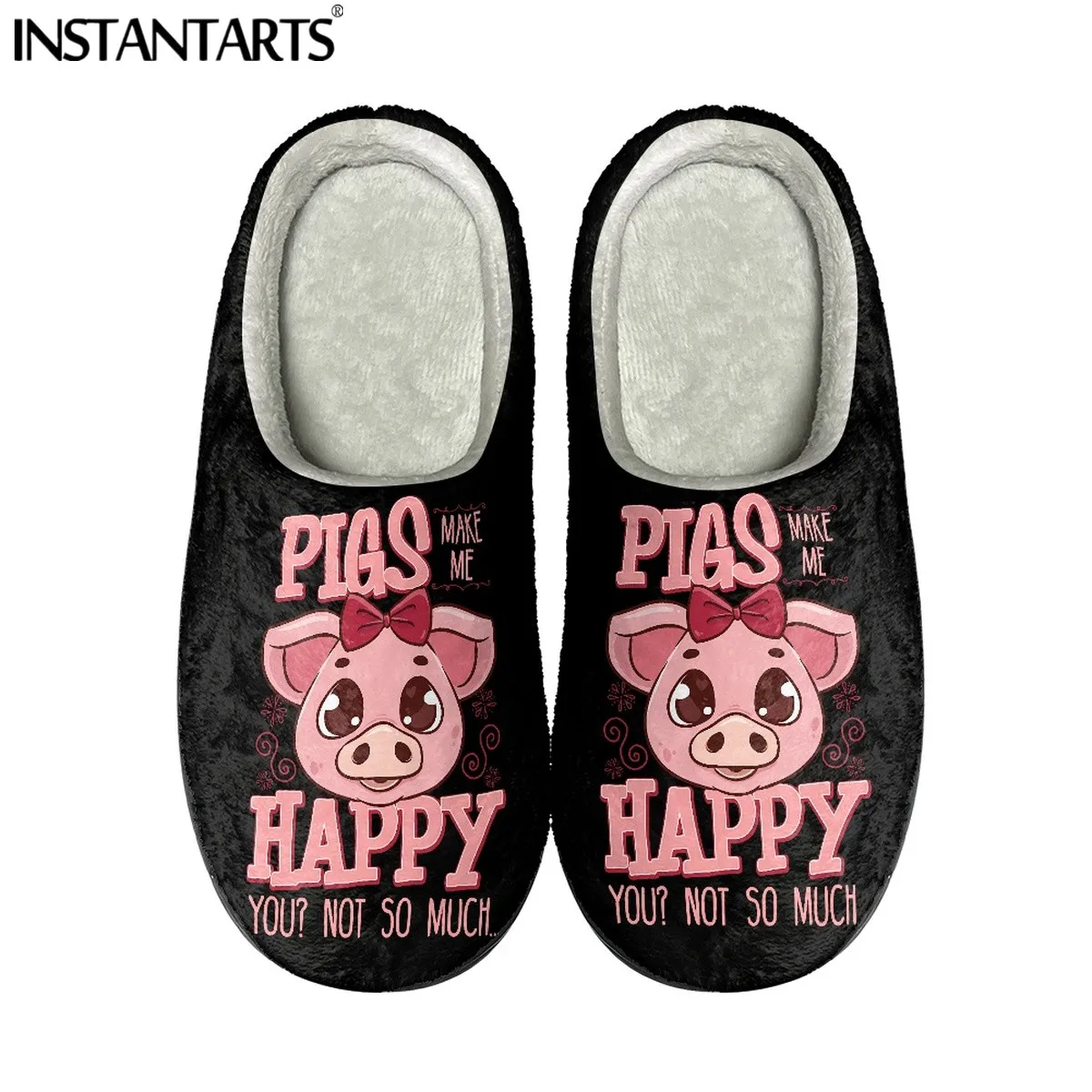 

INSTANTARTS Cartoon Pig Cotton Slippers Happy Animal Winter Indoor Outdoor Slipper for Women Teen Girls Bedroom Soft Plush Shoes