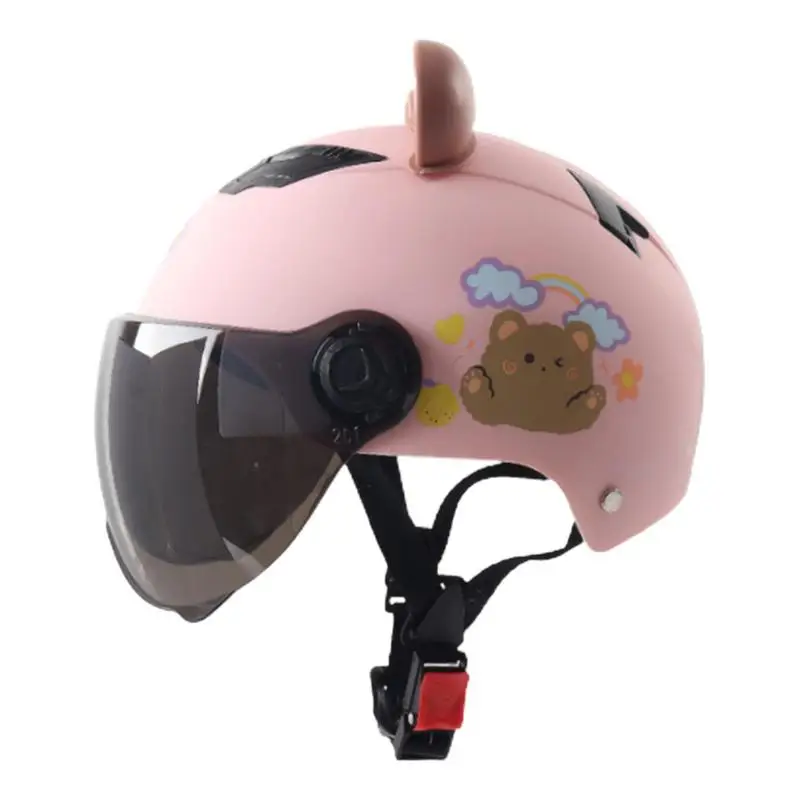 

Adult Summer Electric Motorcycle Helmets Half Cute Bear Scooter Hard Hat With Safety Reflective Half Face Bike Sunshade Sun