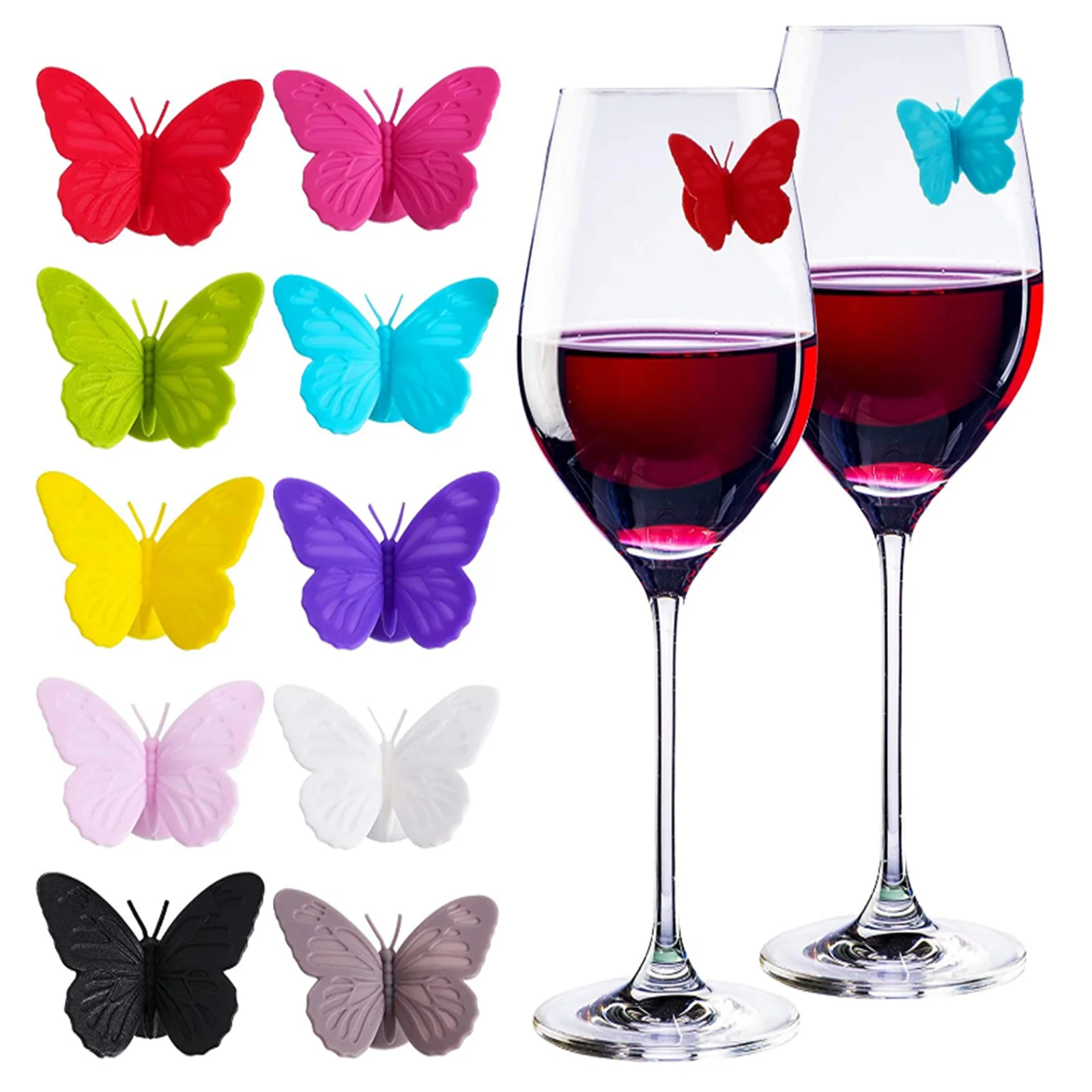 

10 Silicone Drink Mark Wine glass Mark Wine Charm Fashionable exquisite beautiful multi-colored butterfly label Wine glass Logo