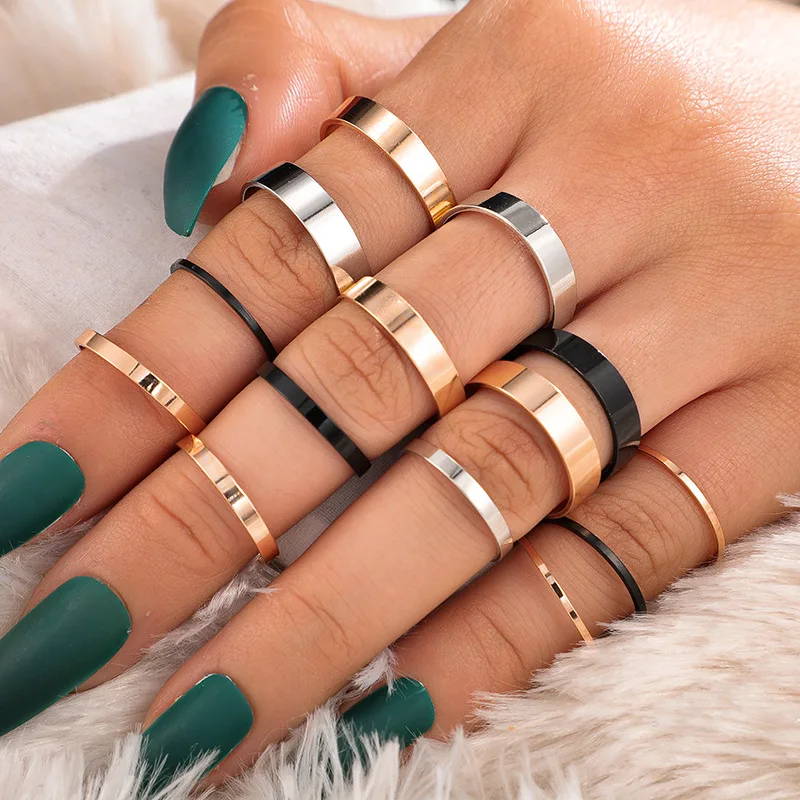 

14pcs/Set New Fashion Punk Hip Hop Women's Ring Mixed Colour Minimalism Knuckle Set of Rings Kpop Creative Charm Jewelry Gifts