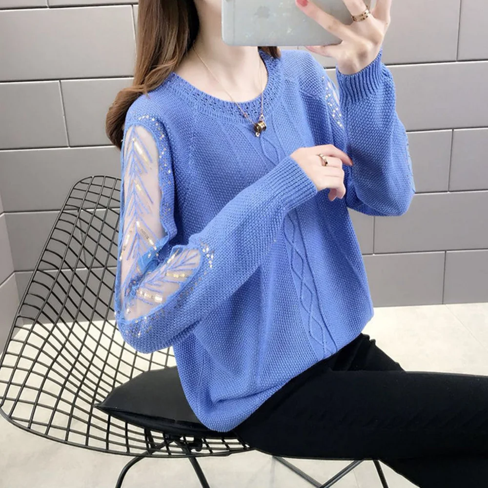 

Sweater Women 2022 New Fashion Short Embroidered Pullover Lace Knitwear Thin Loose Openwork Trending Sweater Autumn and Winter