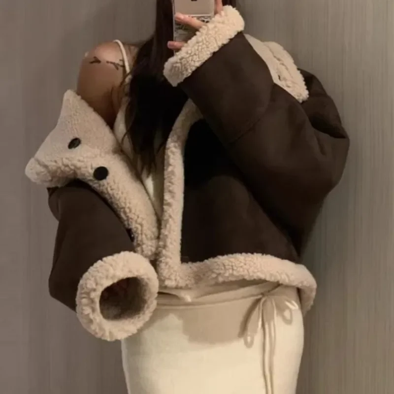 Женская куртка из овечьей шерсти с длинными рукавами цвет в ассортименте